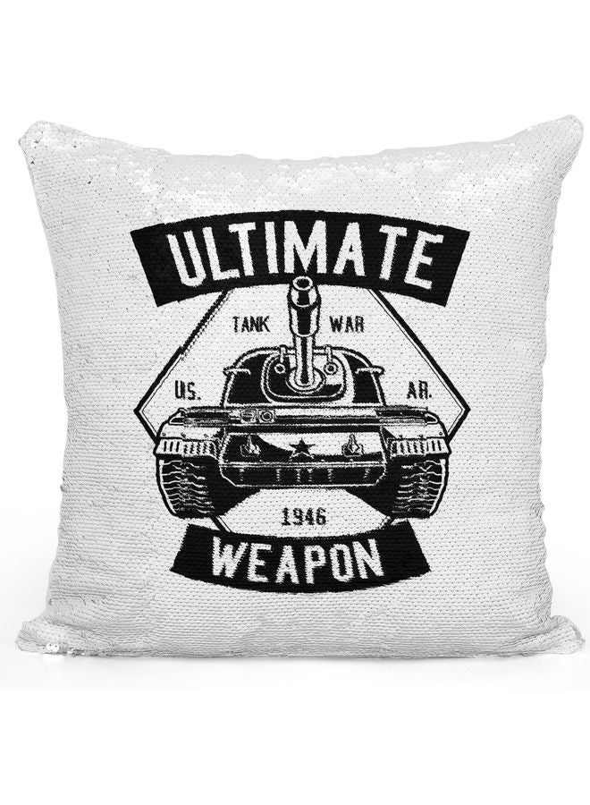 Ultimate Tank Sequin Decorative Throw Pillow White/Black/Silver 40x40cm - Image 1