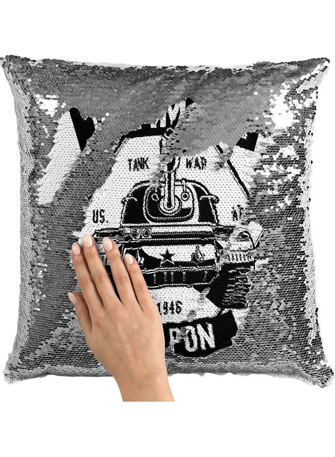 Ultimate Tank Sequin Decorative Throw Pillow White/Black/Silver 40x40cm - Image 2
