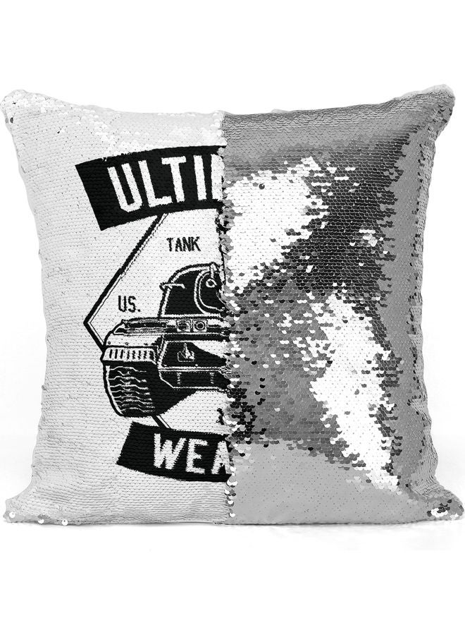 Ultimate Tank Sequin Decorative Throw Pillow White/Black/Silver 40x40cm - Image 3