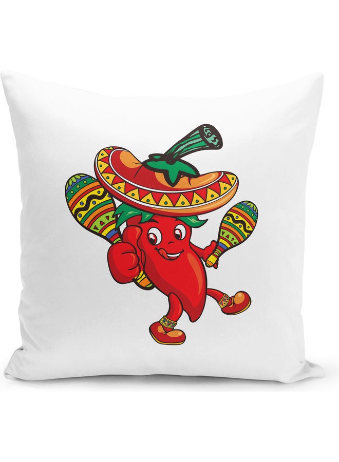 Mexican Chilly Themed Decorative Throw Pillow White/Red/Green 40x40cm - Image 1
