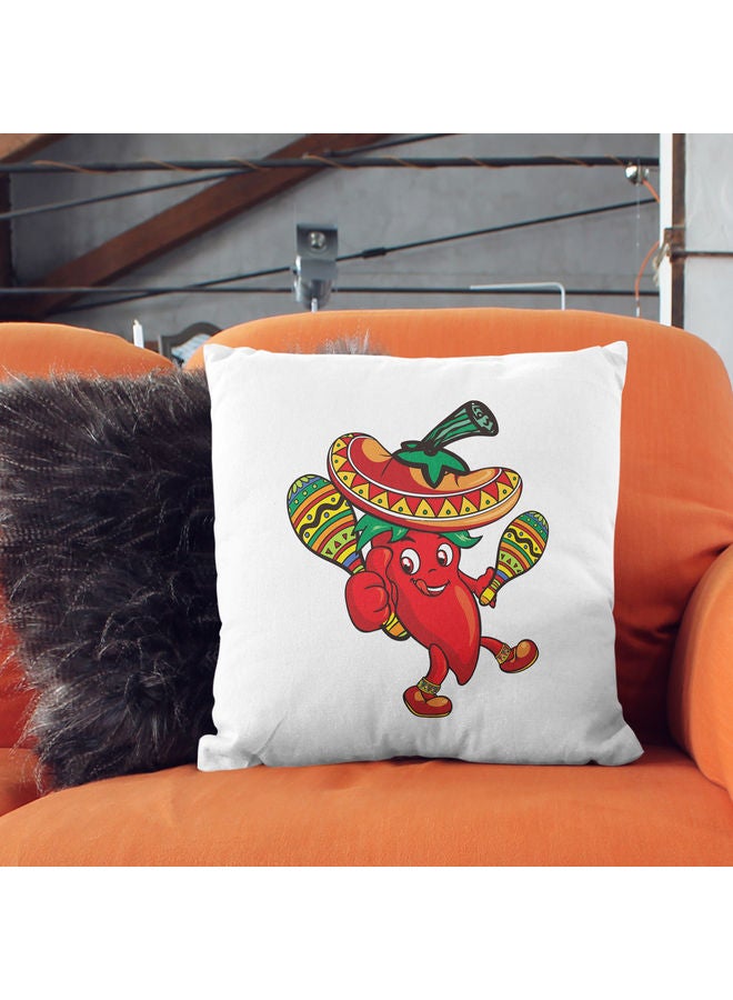 Mexican Chilly Themed Decorative Throw Pillow White/Red/Green 40x40cm - Image 2