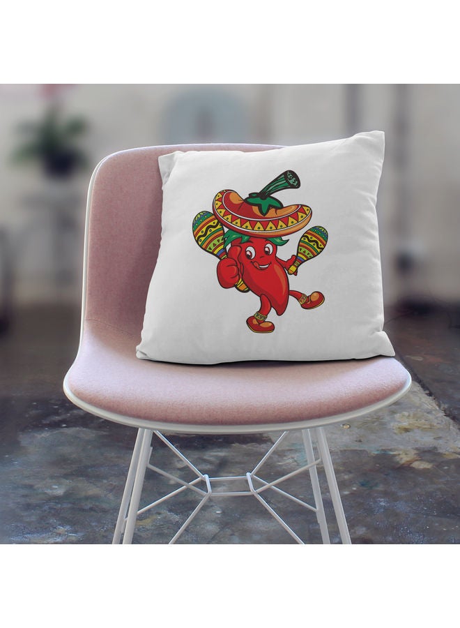 Mexican Chilly Themed Decorative Throw Pillow White/Red/Green 40x40cm - Image 3
