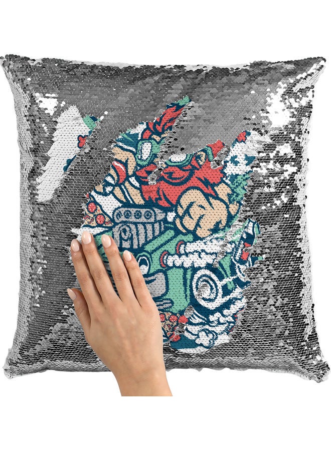 وسادة زينة مزينة بالترتر بتصميم كرتوني أبيض/ فضي/ أحمر 40x40سم - Image 2
