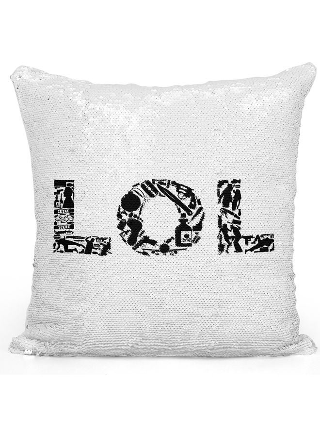 LOL Themed Sequin Decorative Throw Pillow White/Black/Silver 40x40cm - Image 1