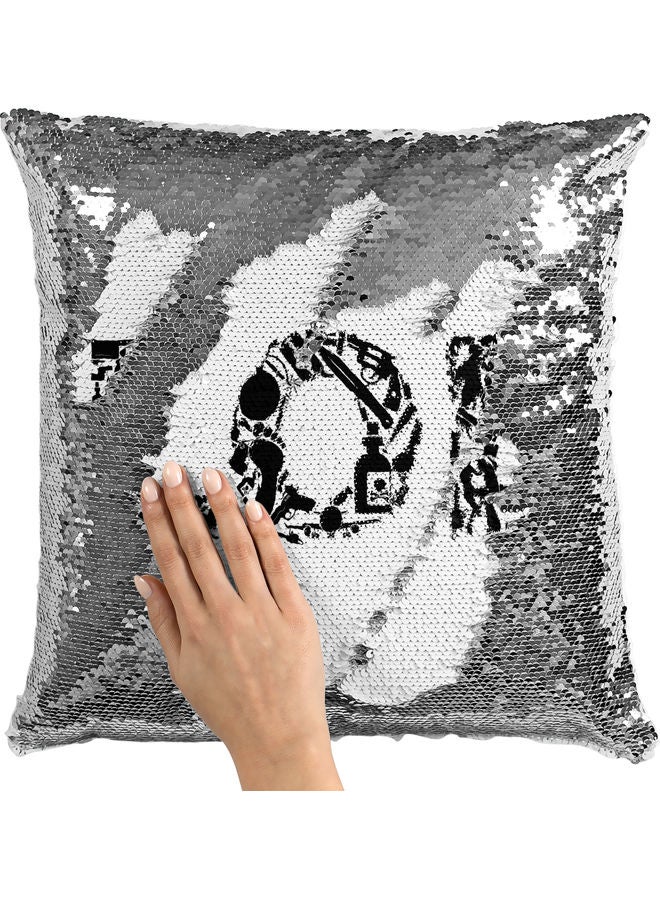 LOL Themed Sequin Decorative Throw Pillow White/Black/Silver 40x40cm - Image 2