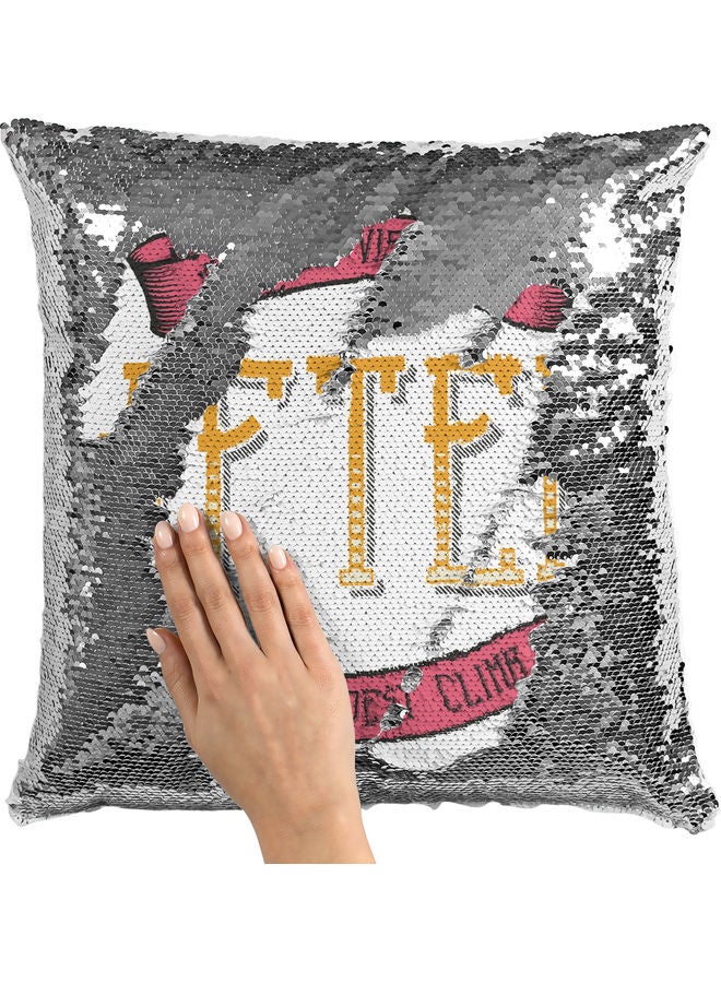 Best View Quote Themed Sequin Decorative Throw Pillow White/Pink/Silver 40x40cm - Image 2
