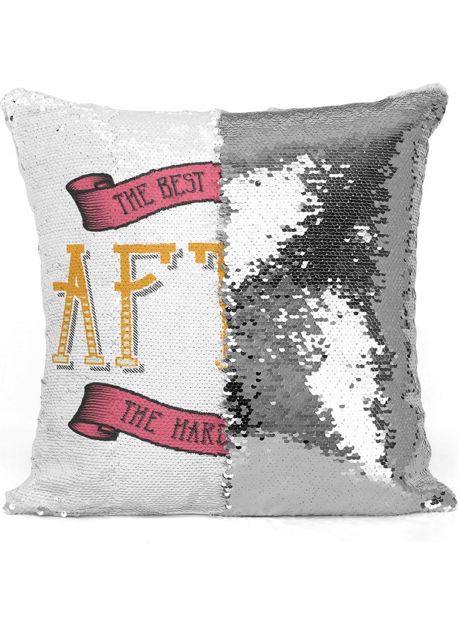 Best View Quote Themed Sequin Decorative Throw Pillow White/Pink/Silver 40x40cm - Image 3