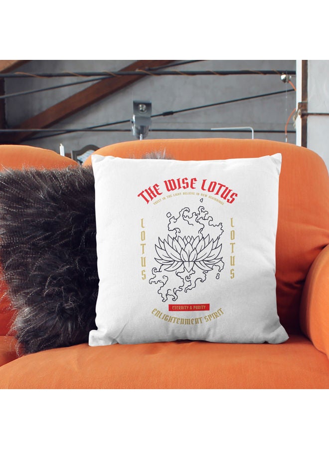 The Wise Lotus Printed Decorative Throw Pillow White/Red/Black 40x40cm  - Image 2
