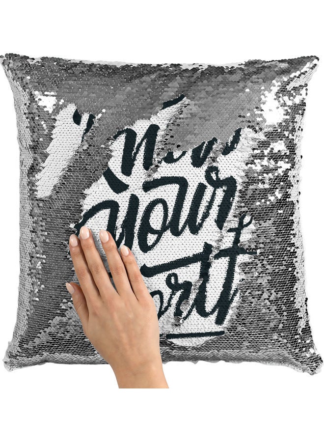 Know Your Worth Themed Sequin Decorative Throw Pillow White/Black/Silver 40x40cm - Image 2