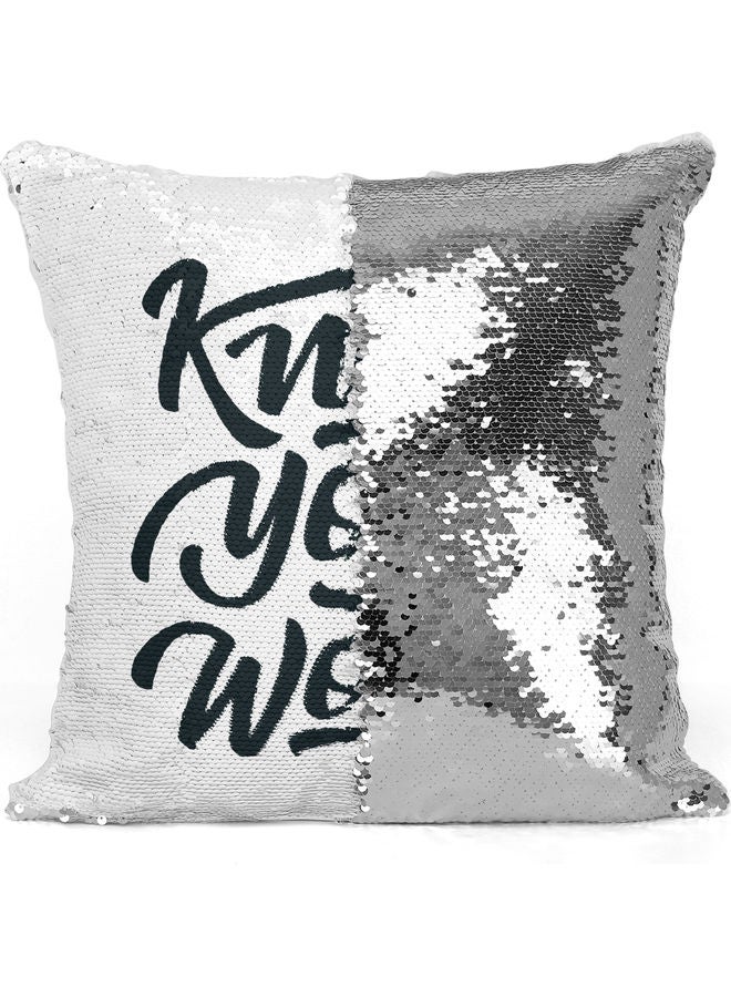 Know Your Worth Themed Sequin Decorative Throw Pillow White/Black/Silver 40x40cm - Image 3