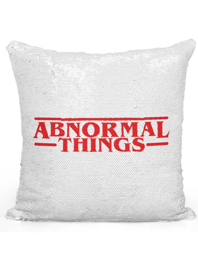 وسادة زينة مزينة بالترتر ومطبوع عليها عبارة "Abnormal Things" أبيض/أحمر/فضي 40x40سم - Image 1