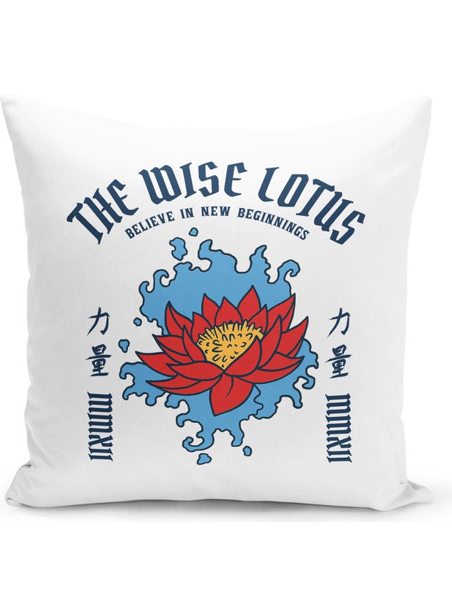 The Wise Lotus Themed Decorative Throw Pillow White/Red/Blue 40x40cm  - Image 1