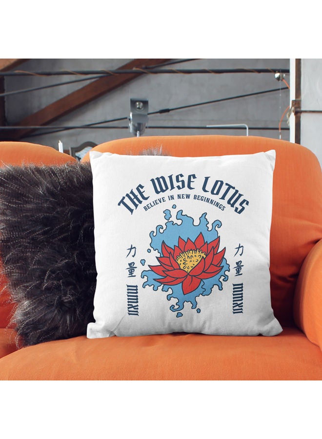 The Wise Lotus Themed Decorative Throw Pillow White/Red/Blue 40x40cm  - Image 2