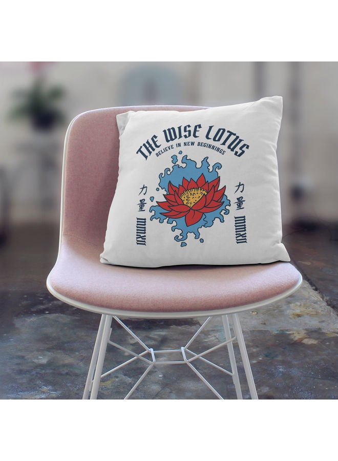 The Wise Lotus Themed Decorative Throw Pillow White/Red/Blue 40x40cm  - Image 3