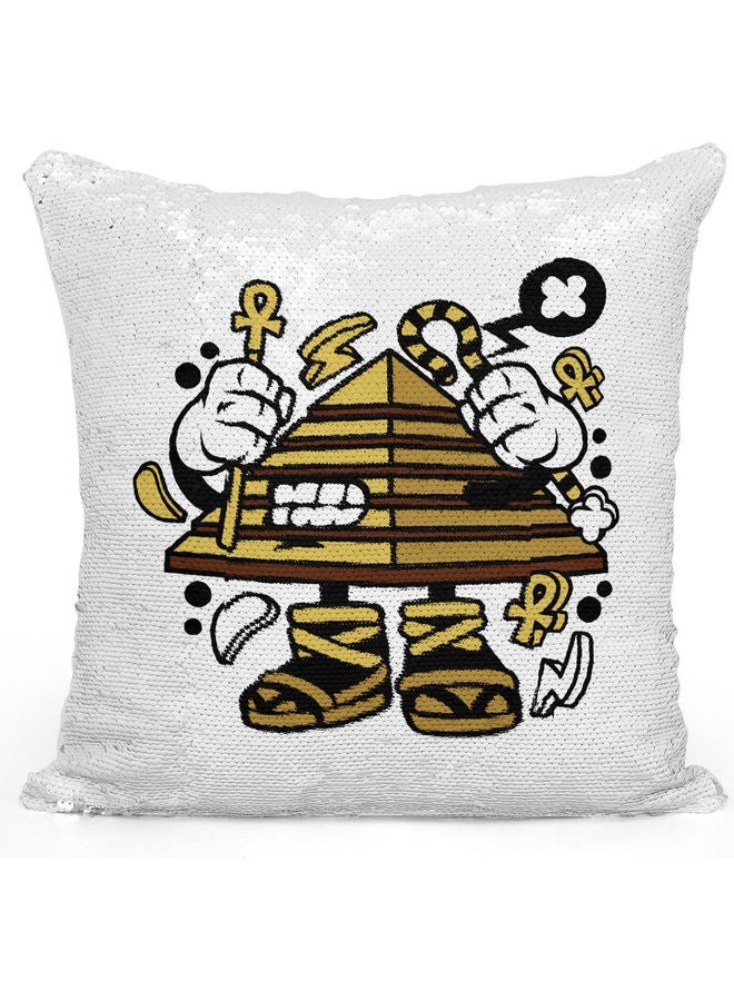 Pyramid Themed Sequin Decorative Throw Pillow White/Black/Silver 40x40cm - Image 1