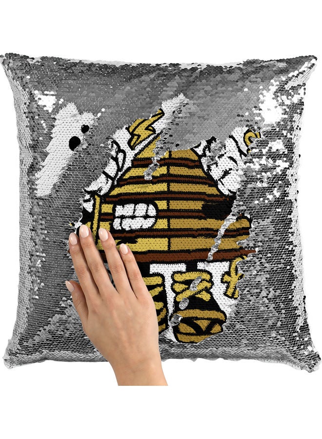 Pyramid Themed Sequin Decorative Throw Pillow White/Black/Silver 40x40cm - Image 2