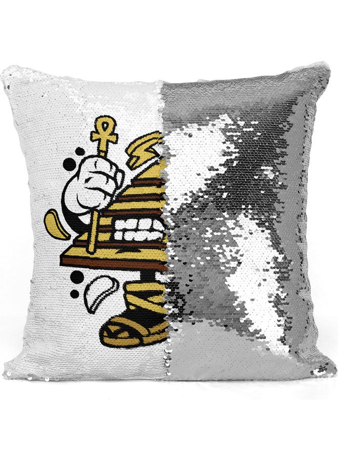 Pyramid Themed Sequin Decorative Throw Pillow White/Black/Silver 40x40cm - Image 3
