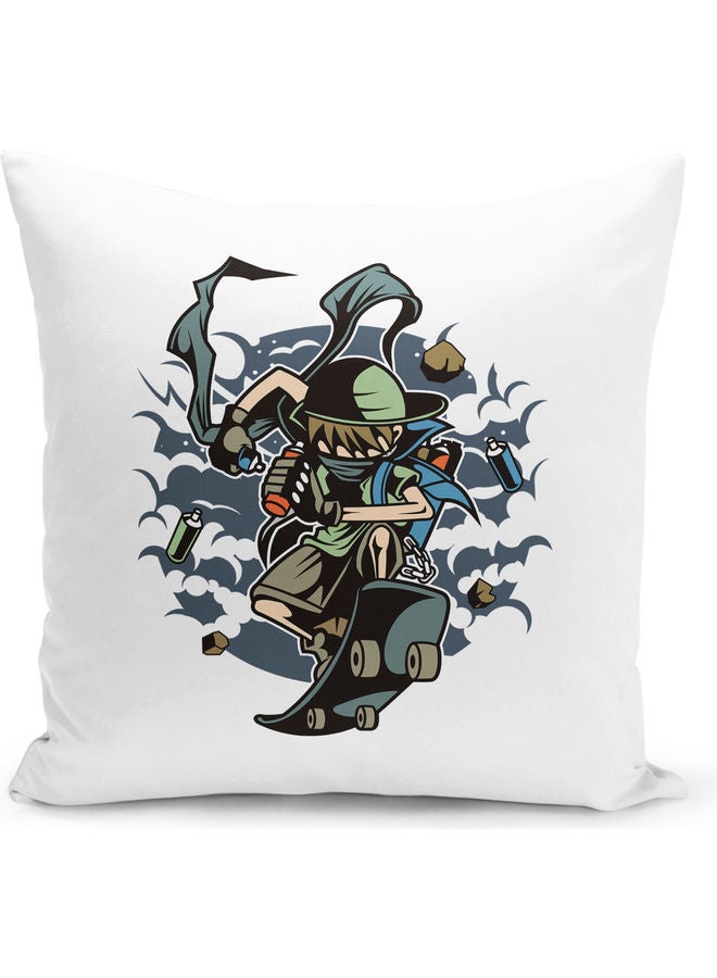 Skating Themed Decorative Throw Pillow White/Grey/Green 40x40cm - Image 1