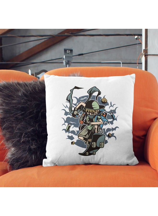 Skating Themed Decorative Throw Pillow White/Grey/Green 40x40cm - Image 2