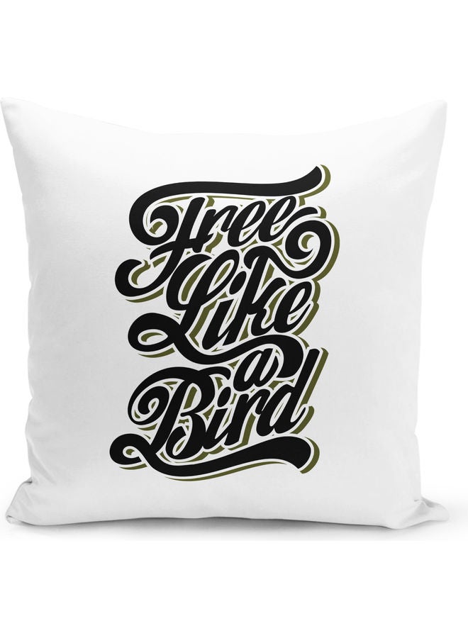 Free Like A Bird Printed Decorative Throw Pillow White/Black/Green 40x40cm - Image 1