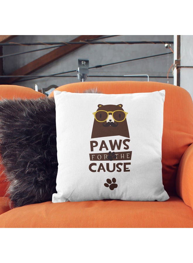 وسادة زينة للديكور بطبعة عبارة "Paws For The Cause" أبيض/ بني 40x40سم - Image 2