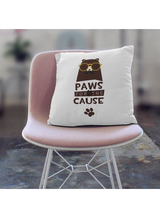 وسادة زينة للديكور بطبعة عبارة "Paws For The Cause" أبيض/ بني 40x40سم - Image 3