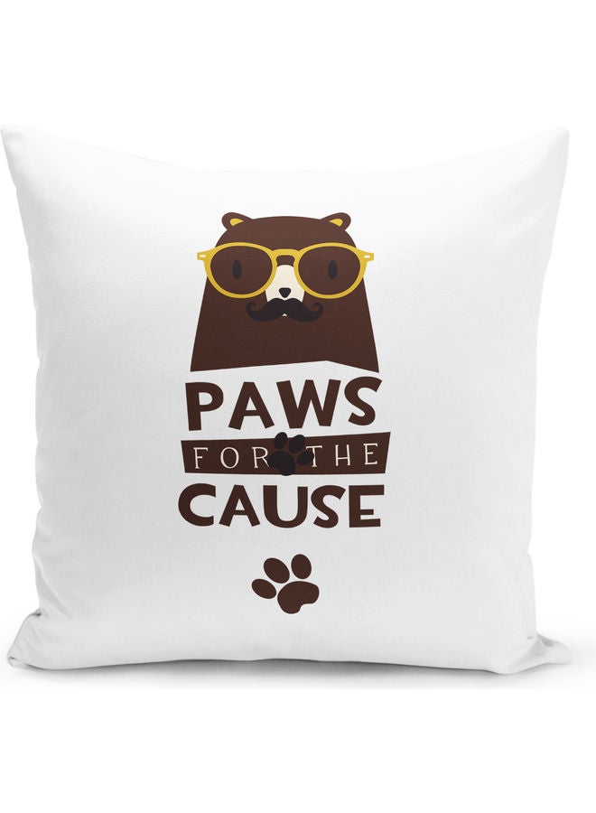 وسادة زينة للديكور بطبعة عبارة "Paws For The Cause" أبيض/ بني 40x40سم - Image 1