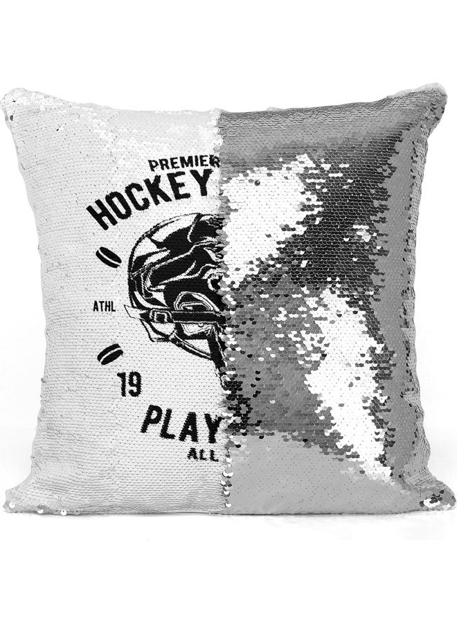 Helmet Themed Sequin Decorative Throw Pillow White/Silver/Black - Image 3