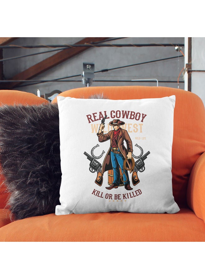 Cow Boy Themed Decorative Throw Pillow White/Brown/Blue 40x40cm - Image 2