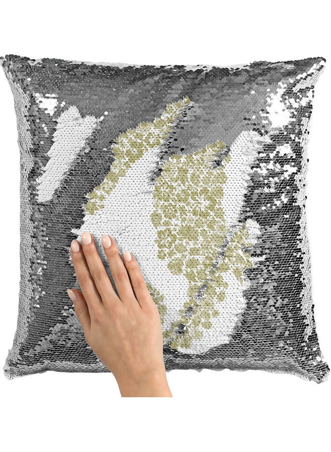 Seahorse Printed Sequin Decorative Throw Pillow White/Green/Silver 40x40cm - Image 2