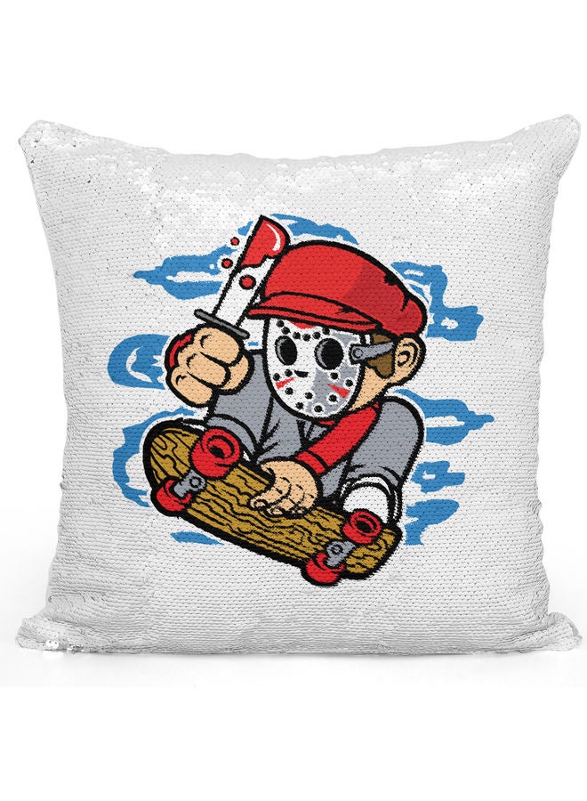 Jason Voorhees Themed Sequin Decorative Throw Pillow White/Red/Silver 40x40cm - Image 1
