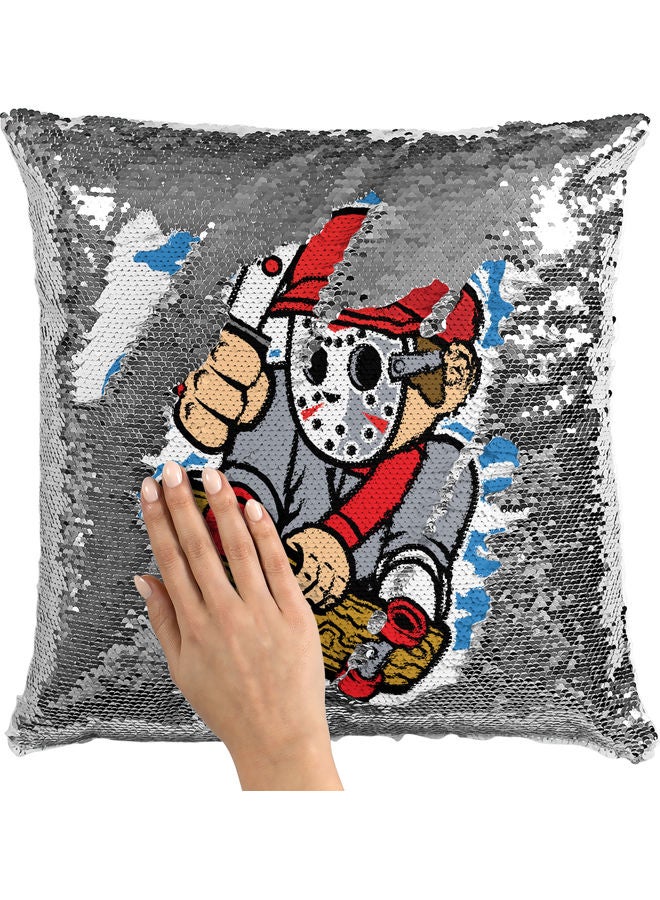 Jason Voorhees Themed Sequin Decorative Throw Pillow White/Red/Silver 40x40cm - Image 2