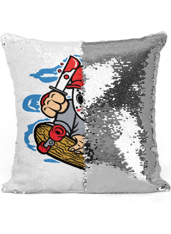 Jason Voorhees Themed Sequin Decorative Throw Pillow White/Red/Silver 40x40cm - Image 3