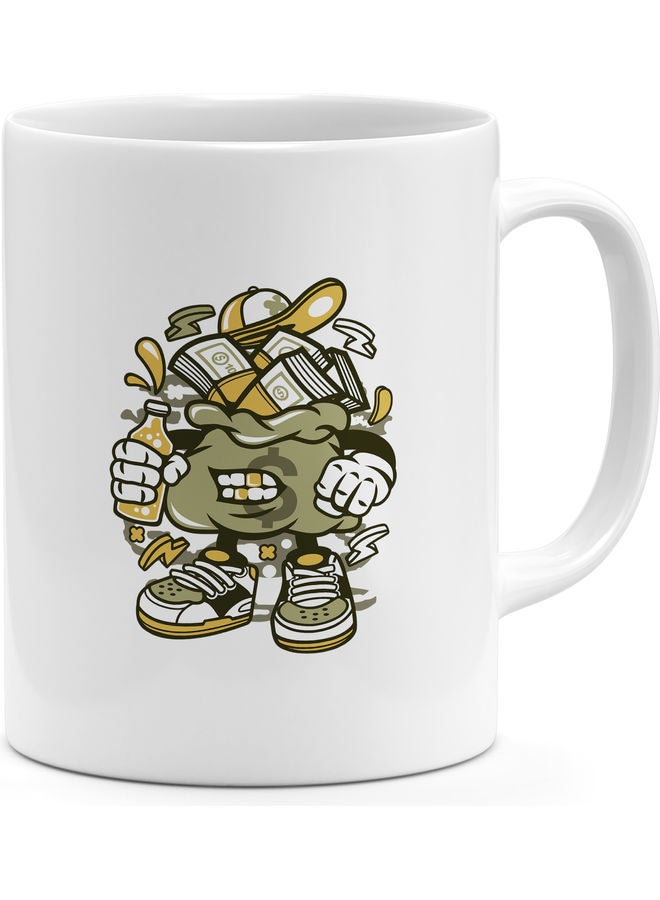 Money Cartoon Printed Coffee Mug White/Green/Yellow - Image 1
