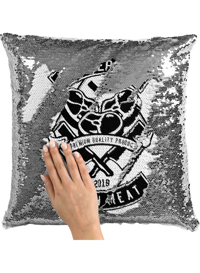 Butcher Shop Printed Sequin Decorative Throw Pillow White/Black/Silver 40x40cm - Image 2