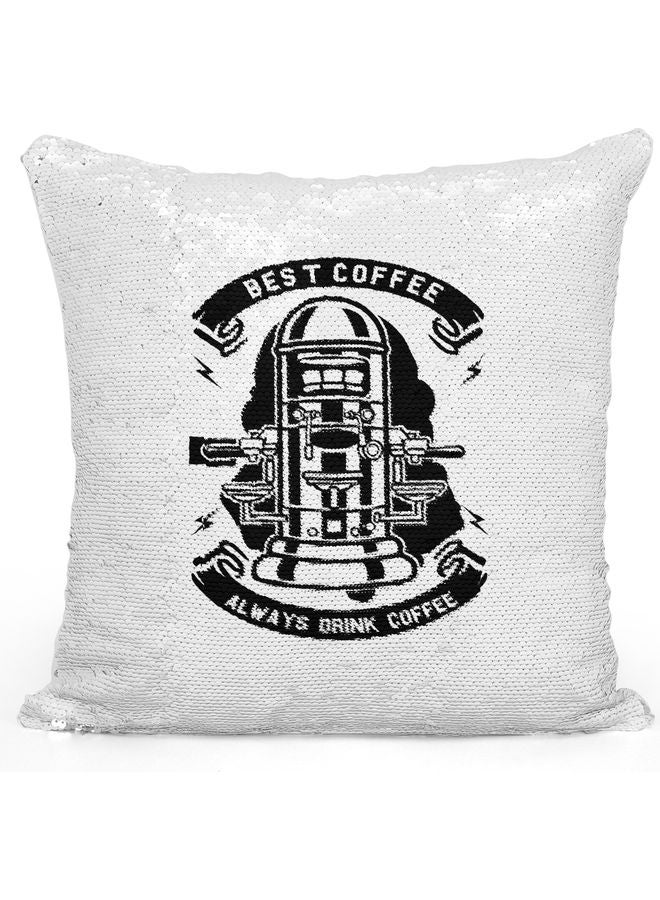 Best Coffee Sequin Decorative Throw Pillow White/Black/Silver 40x40cm - Image 1