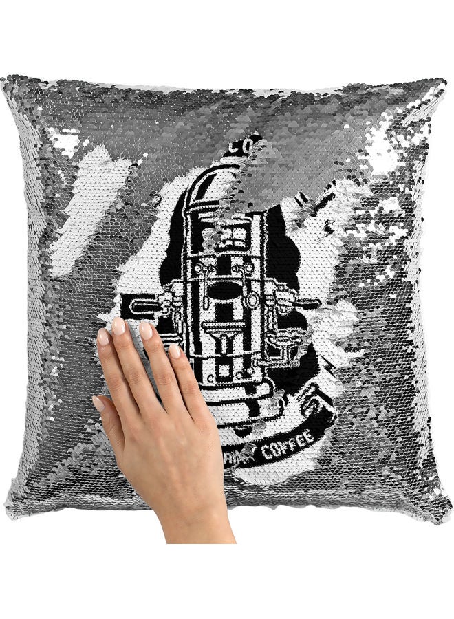 Best Coffee Sequin Decorative Throw Pillow White/Black/Silver 40x40cm - Image 2