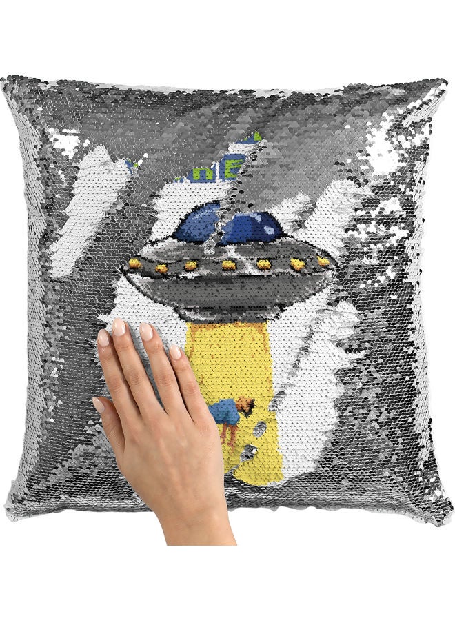 وسادة زينة للديكور مزينة بالترتر مطبوع عليها عبارة "Please Take Me" أبيض/ فضي/ أصفر 40x40سم - Image 2