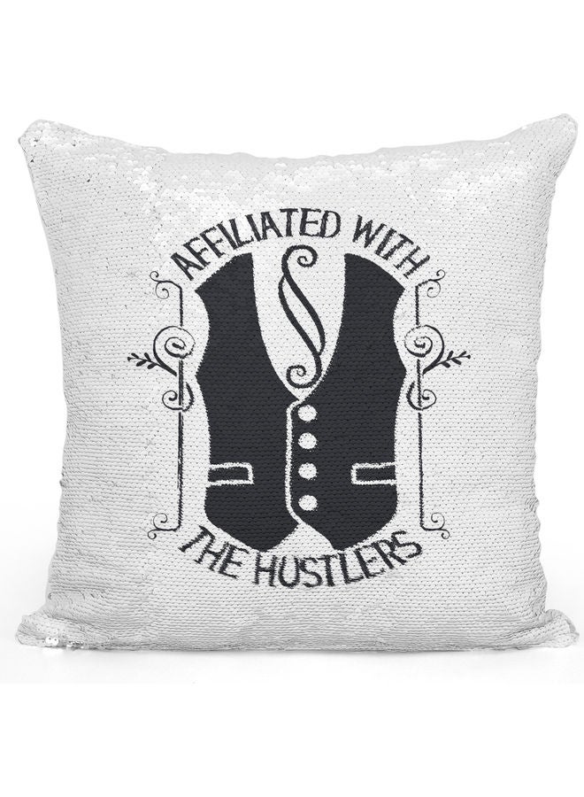 Affiliation Sequin Decorative Throw Pillow White/Black/Silver 40x40cm - Image 1
