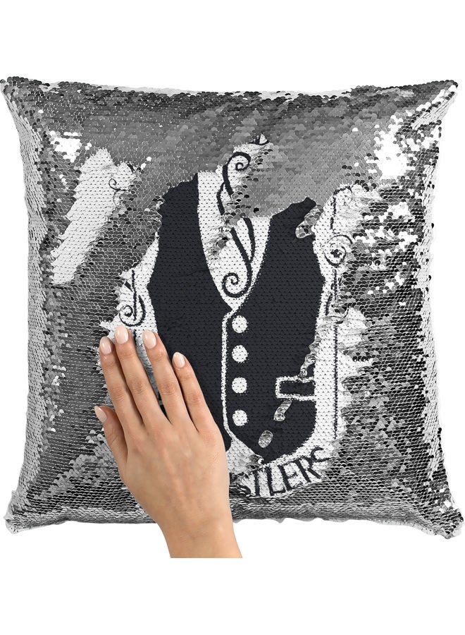 Affiliation Sequin Decorative Throw Pillow White/Black/Silver 40x40cm - Image 2