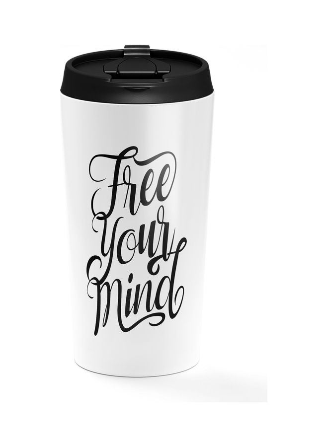 كوب محمول عازل للحرارة مطبوع بعبارة مقتبسة "Free Your Mind" أبيض - Image 1