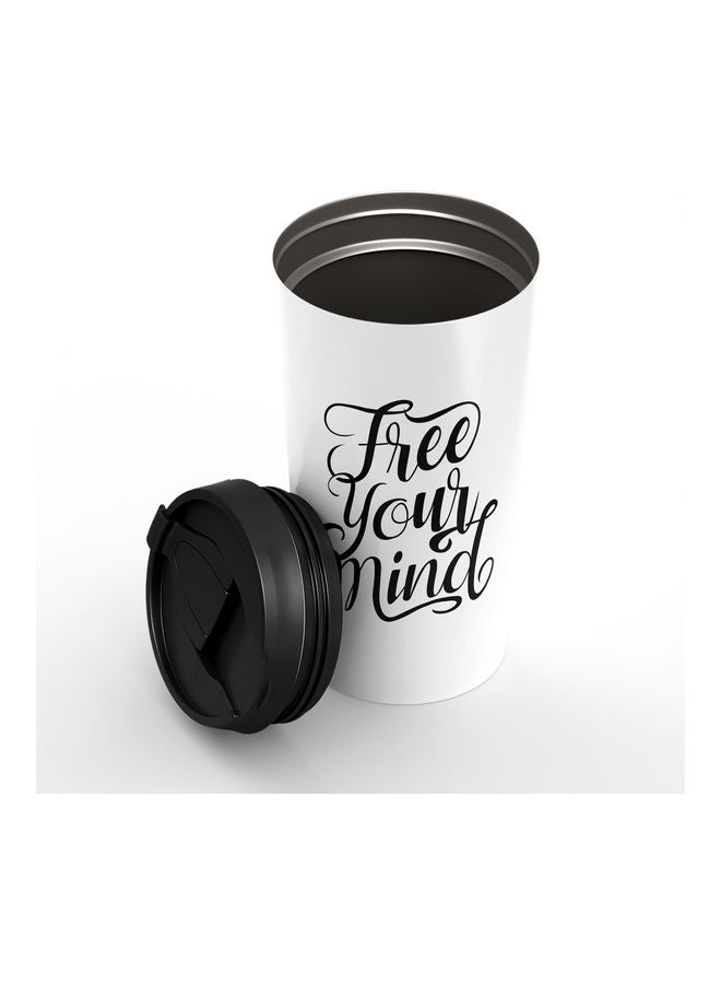 كوب محمول عازل للحرارة مطبوع بعبارة مقتبسة "Free Your Mind" أبيض - Image 2
