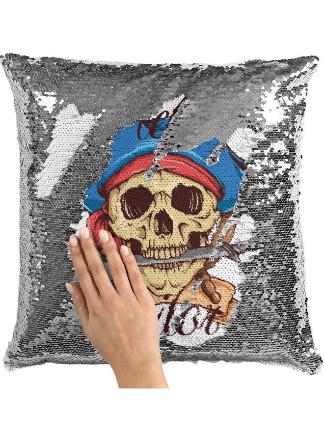 Hello Sailor Themed Sequin Decorative Throw Pillow White/Yellow/Silver - Image 2
