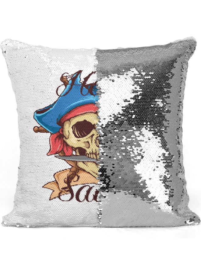 Hello Sailor Themed Sequin Decorative Throw Pillow White/Yellow/Silver - Image 3