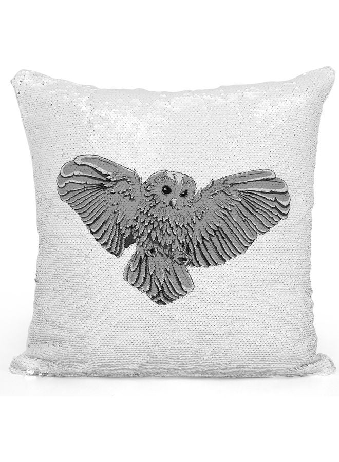 Realistic Owl Themed  Sequin Decorative Throw Pillow White/Grey 40x40cm - Image 1