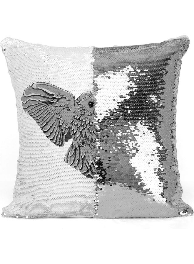 Realistic Owl Themed  Sequin Decorative Throw Pillow White/Grey 40x40cm - Image 3