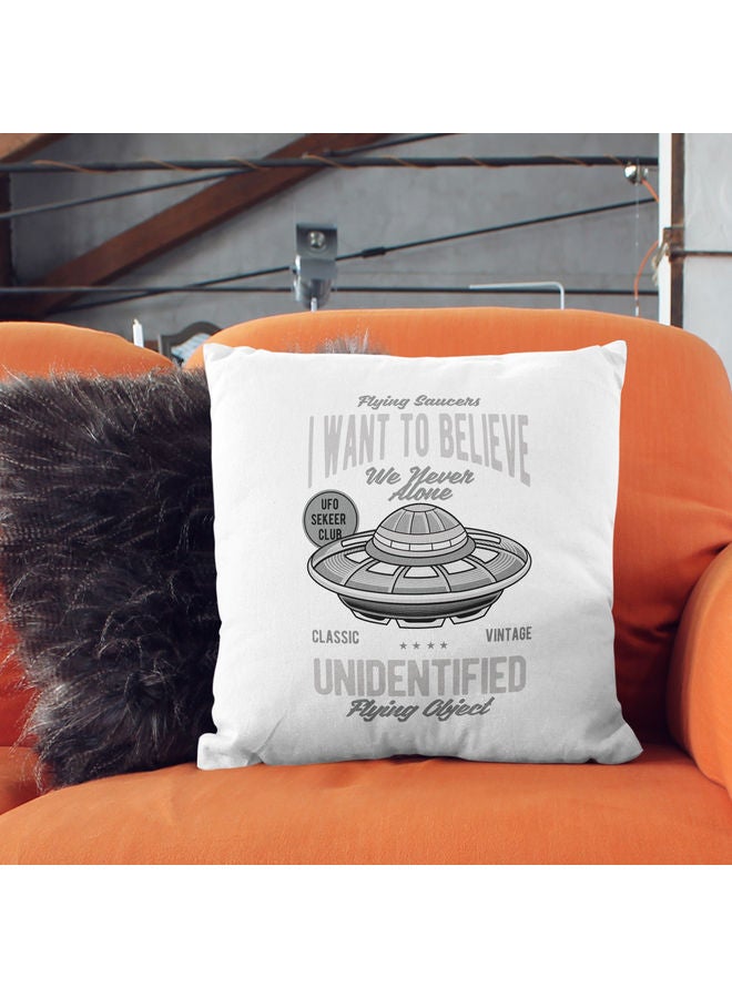 Believe In UFO Themed Decorative Throw Pillow White/Grey 40x40cm - Image 2