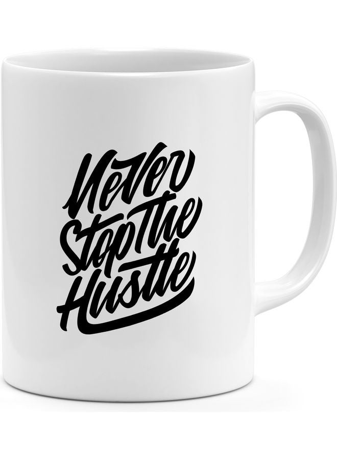 مج قهوة بطبعة عبارة "Never Stop" أبيض/ أسود 8x10سم - Image 1