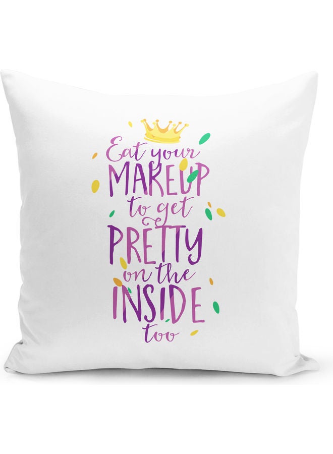 Pretty Inside Themed Decorative Throw Pillow White/Green/Yellow 40x40cm - Image 1