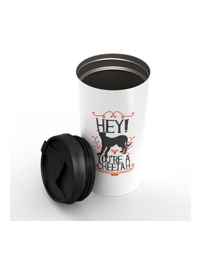 Double-Wall Stainless Steel Printed Tumbler with Lid White/Black - Image 2